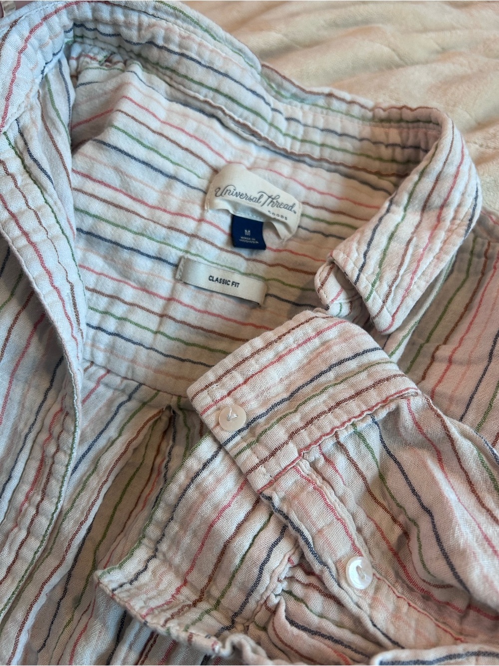 Universal Thread Womens Classic Fit White Multicolor Stripe Linen Shirt